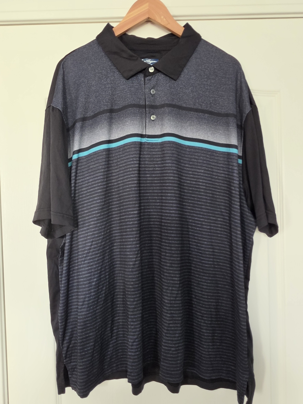 Hogan Black Polo with Teal Accent Stripe